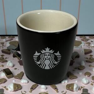 Starbucks 2012 Black Ceramic Shot Glass Cup White Logo Cream Interior 2.25in Rar